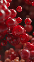 Wall Mural - Close-up of a large number of red balls. Lots of red balls with soft color on a dark background. Copy space.