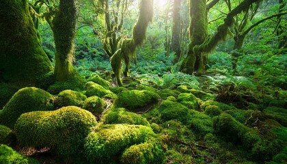 Wall Mural - overgrown forest nature moss fantasy by generative ai