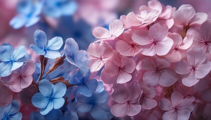 Wall Mural - delicate pink and blue blossoms in full bloom