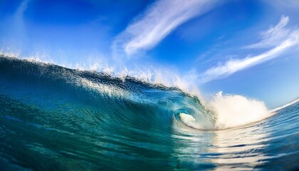 powerful surfing tube wave breaking on the shore in hawaii ocean abstract