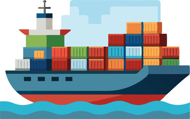 Illustration of a cargo ship filled with containers, symbolizing global trade, shipping, and logistics