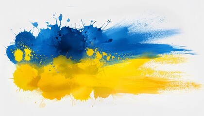 Wall Mural - ukraine themed grunge ink splatter brushes in yellow and blue with artistic dirty elements