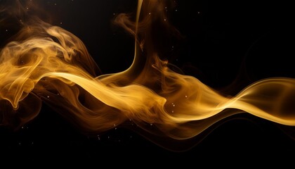 Wall Mural - illustration of a golden abstract smoke design on a black background desktop wallpaper generative ai