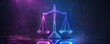 © *Lara* - Digital scales of justice in neon colors on dark background.