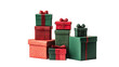 © master old - Different green and red christmas gift boxes stacked isolated on white background, PNG