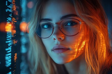  AI cyber security concept. Female IT Computer specialist analyzing artificial intelligence cyber threats to consumer data & privacy breach. Software developer using code & ethical hacking 