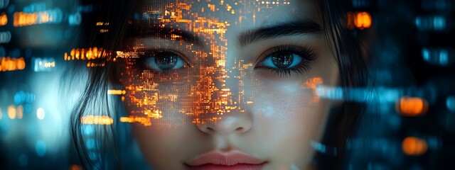  AI cyber security concept. Female IT Computer specialist analyzing artificial intelligence cyber threats to consumer data & privacy breach. Software developer using code & ethical hacking 