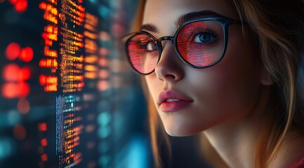  AI cyber security concept. Female IT Computer specialist analyzing artificial intelligence cyber threats to consumer data & privacy breach. Software developer using code & ethical hacking 