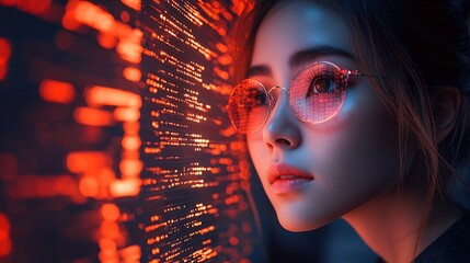 AI cyber security concept. Female IT Computer specialist analyzing artificial intelligence cyber threats to consumer data & privacy breach. Software developer using code & ethical hacking 