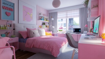 Wall Mural - Cozy study space with girly vibes.