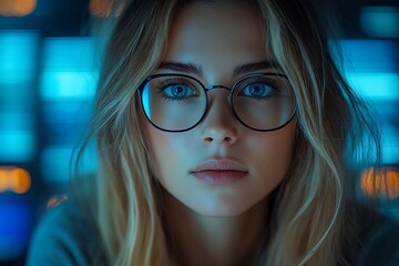  AI cyber security concept. Female IT Computer specialist analyzing artificial intelligence cyber threats to consumer data & privacy breach. Software developer using code & ethical hacking 