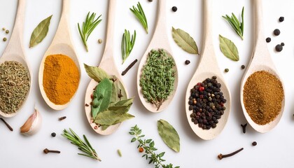 herbs and spices on white background