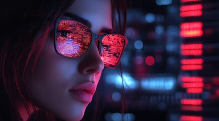  AI cyber security concept. Female IT Computer specialist analyzing artificial intelligence cyber threats to consumer data & privacy breach. Software developer using code & ethical hacking 