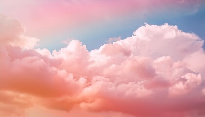 beauty sweet pastel orange and pink colorful with fluffy clouds on sky multi color rainbow image abstract fantasy growing light