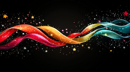 Wall Mural - dynamic swirl ribbons in bright red, green, and gold, accented by shimmering stars