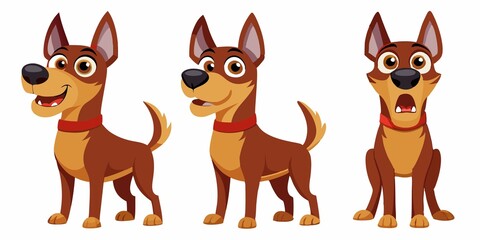 Sticker - set of cartoon guard dog, transparent white background