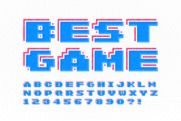 Canvas Print - Pixel vector alphabet design, stylized like in 8-bit games. High contrast and sharp, retro-futuristic.