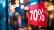 © Taras Vykhopen - Discount sign displaying 70 percent off in a retail store during evening hours