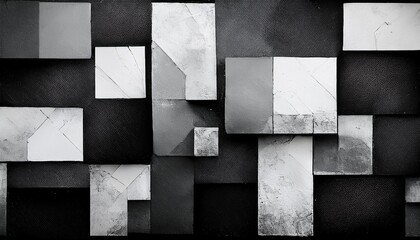 Poster - abstract black and white grunge background textured with rectangles