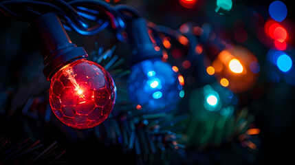 A red light illuminated on a Christmas tree