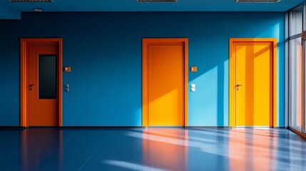 Sticker - Colorful Modern Interior with Orange Doors and Blue Walls