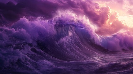 Sticker - Dramatic Purple Ocean Wave at Sunset