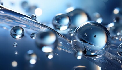 Poster - abstract liquid shapes in motion with glass spheres and bokeh effect