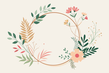 Wall Mural - Minimalistic geometric floral empty frames. Calligraphic round or square shapes with branches and flowers. Elegant herbs or blossoms.
