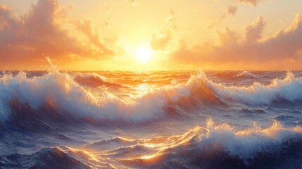 Canvas Print - Sunset Over Ocean Waves