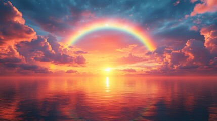 Canvas Print - Spectacular Ocean Sunset with Rainbow