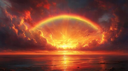 Sticker - Spectacular Sunset with Rainbow over Ocean