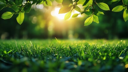 Poster - Sunlit Morning in a Serene Green Field