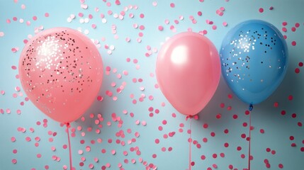 Canvas Print - Colorful decorations, balloons, and pom-poms create a festive birthday atmosphere