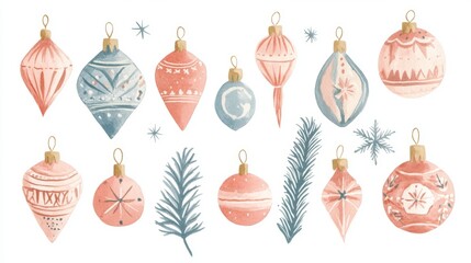 Wall Mural - an ornament set of watercolors hanging from a string, ai