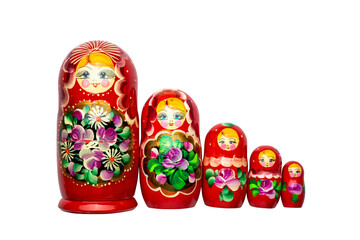 Vintage cartoon character red collectible matryoshka doll toy isolated side view