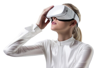 Poster - PNG A Woman with glasses of virtual reality technology white background hairstyle.