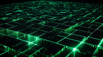 Wall Mural - a matrix of numbers and algorithms flowing in a green and black grid