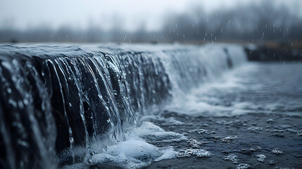 Wall Mural - A waterfall where 2D water streams transition into 3D spray, captured with slow shutter speed to create a smooth effect.