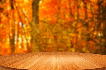 Wall Mural - Empty wood desk top and autumn tree