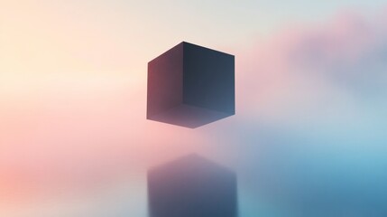 Wall Mural - a cube is floating in the air above a body of water