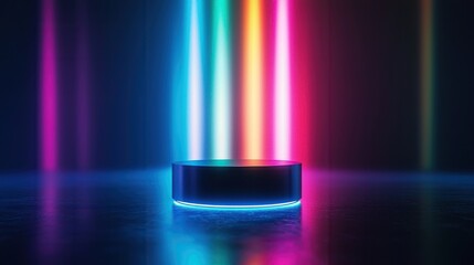 Wall Mural - colorful light beams illuminate a dark background, creating a vibrant and modern aesthetic suitable 
