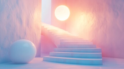 Wall Mural - A white staircase is shown in a room with a white ball