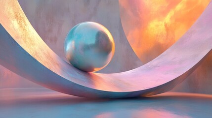 Wall Mural - A silver ball is rolling down a curved surface