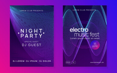 Canvas Print - Party Flyer. Sound Design. Night Club Concert Template. Soundwave Radio Illustration. Green Discotheque Set. Blue Edm Event. Electro Vector. Violet Party Flyer