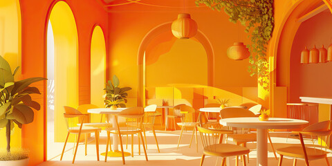 Sunny Yellow and Orange Abstract of a Happy European Cafe