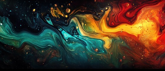 Wall Mural - A colorful liquid swirls in a black background