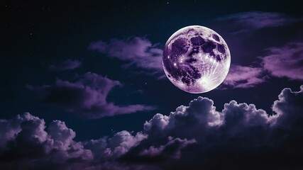 purple themed dramatic clouds in night sky with stunning moon background