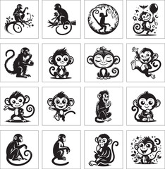 Sticker - Black and white monkey silhouette collection