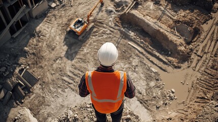 Poster - A site surveyor using a drone to capture aerial footage of a construction site for detailed surveying