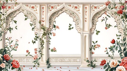 Wall Mural - Mughal Garden illustration,Mughal Garden elements collection,Mughal Garden wedding invitation,Mughal Garden frame